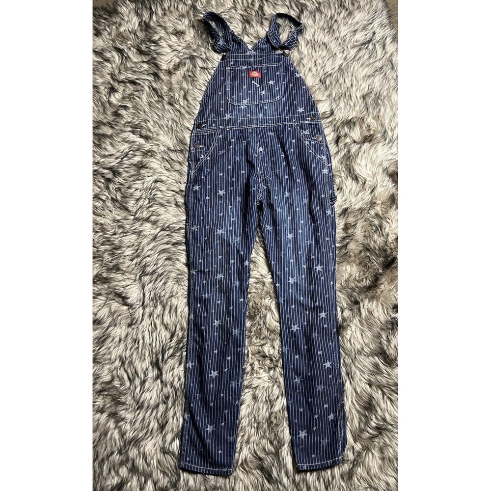 Dickies Hickory Star Strip Blue Denim Bib Overalls Sz M